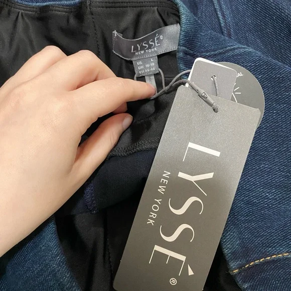 Lysse NEW York dark wash denim wide leg trousers pull-on jeans long inseam large - Picture 6 of 10